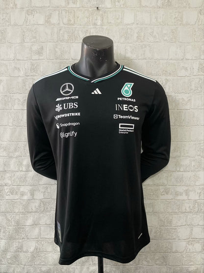CAMISOLA F1 MERCEDES x ADIDAS 2025 MANGAS LONGAS - PRETO