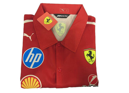 Camisola F1 Ferrari 2025 com Botões – Camisa Vermelha Racing