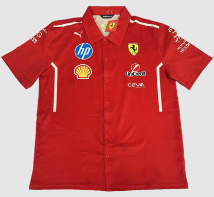 Camisola F1 Ferrari 2025 com Botões – Camisa Vermelha Racing