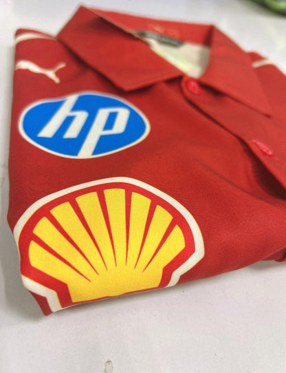 Camisola F1 Ferrari 2025 com Botões – Camisa Vermelha Racing