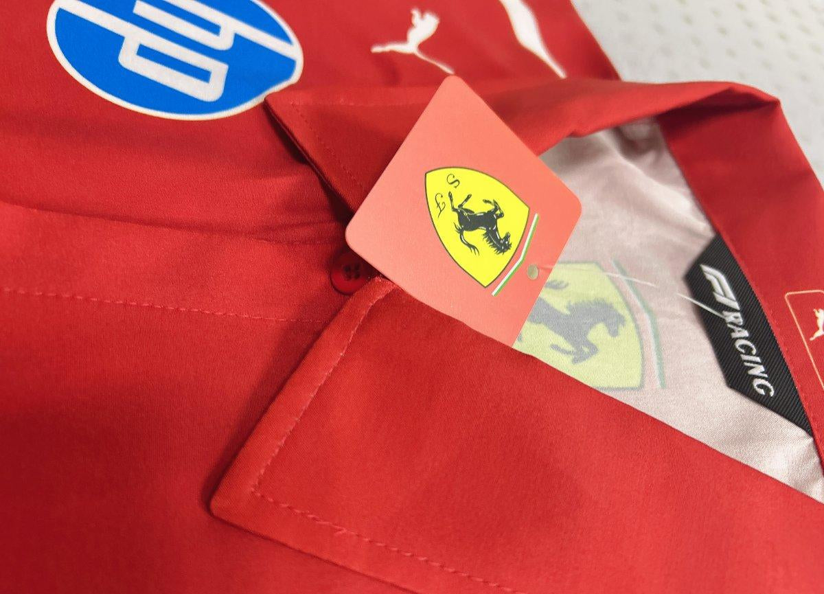 Camisola F1 Ferrari 2025 com Botões – Camisa Vermelha Racing